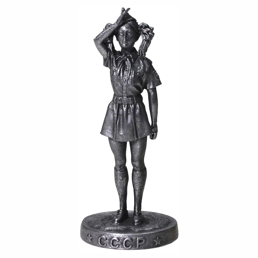 Soviet Pioneer USSR Saluting. Tin Statuette 