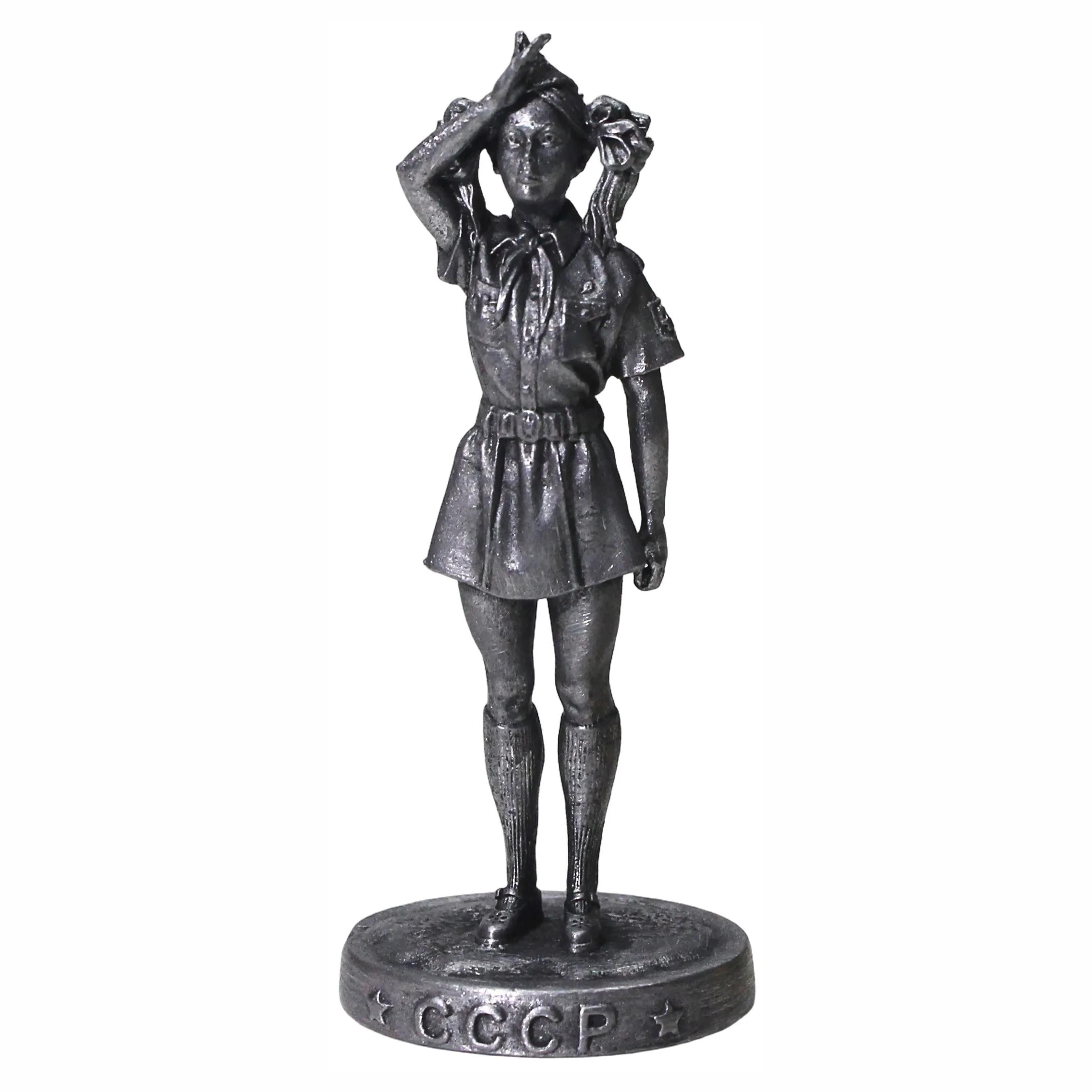 Soviet Pioneer USSR Saluting. Tin Statuette 