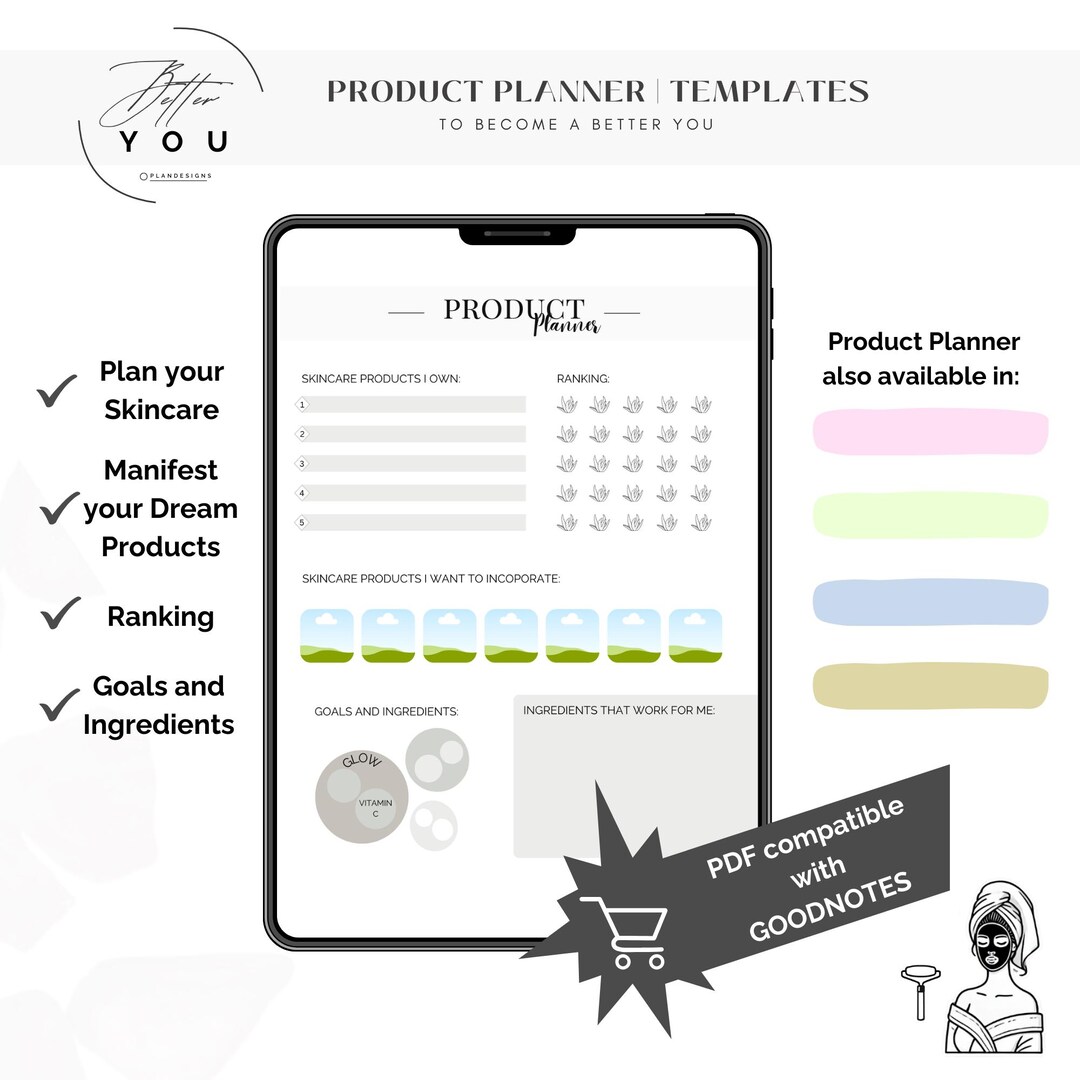 Product Routine Format PRODUCT PLANNER TEMPLATE | Skincare Items Routine Planner and Ranking ...