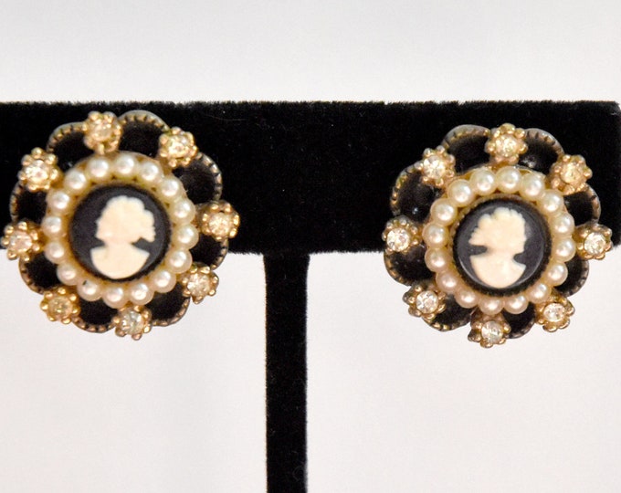 Vintage Mid-Century Victorian Revival Cameo Earrings