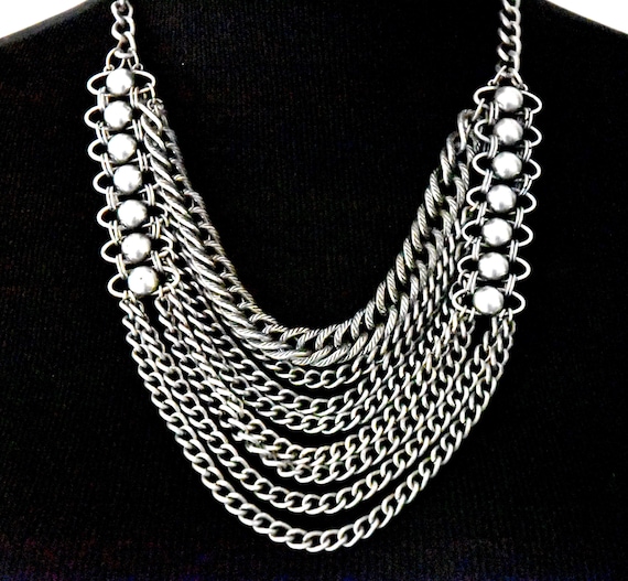 Bold Gothic Layered Chain Statement Necklace – Si… - image 1