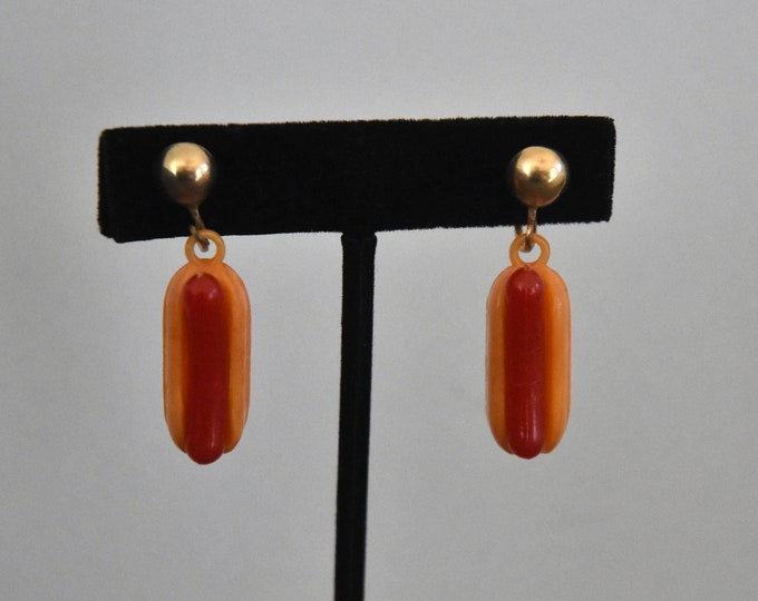 Vintage Signed Barclay Hot Dog Earrings