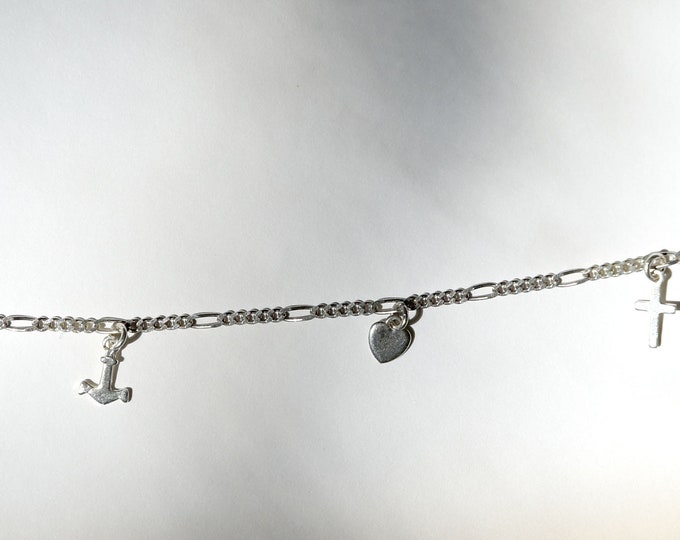 Vintage Silver Charm Bracelet Faith Hope Love