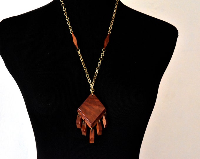 Vintage Geometric Wooden Bead Necklace