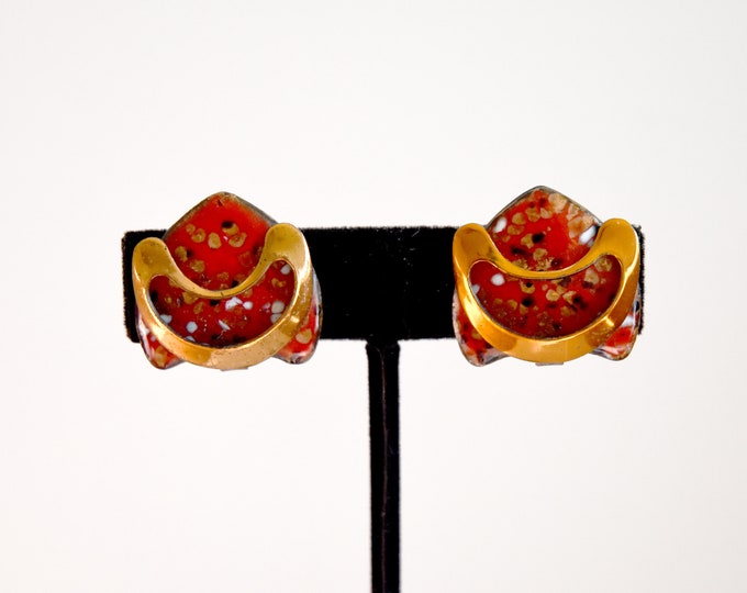 Vintage Signed Matisse Shield Enamel Copper Earrings
