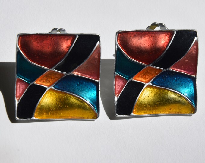 Vintage 80's Abstract Colorblock Earrings