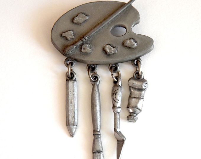 Jonette Jewelry Artist Palette Brooch with Dangling Tools