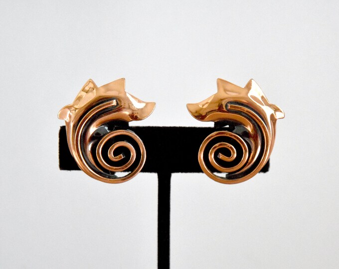 Vintage Signed Renoir Copper Swirl Leaf Earrings