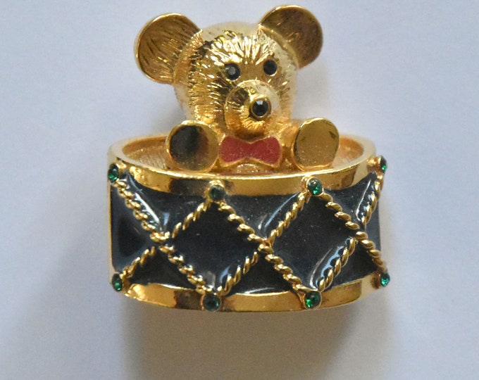 Vintage Signed MONET Christmas Teddy Bear Pin
