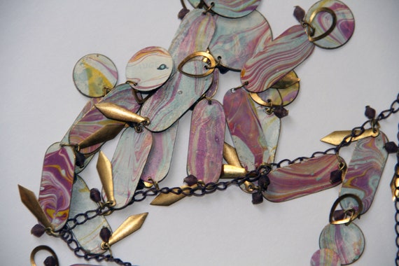 Vintage Laser Cut Pastel Tie Dye Metal Statement … - image 5