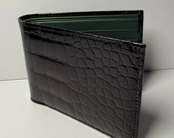Cartera plegable de lujo de piel de caimán auténtica: auténtica piel exótica hecha a mano.