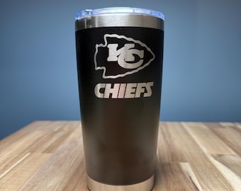 Regalo para fanáticos de los Chiefs / Vaso negro de 20 oz grabado con láser