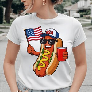 Playful 4th of July Hot Dog Cartoon | USA Patriotic Digital Download | Funny Independence Day Sublimation PNG | Vintage Style Tshirt Graphic