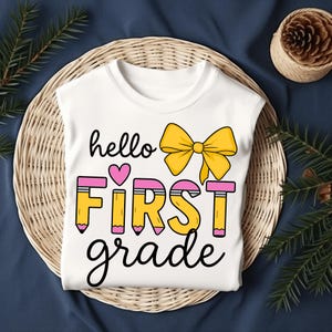 Hello First Grade Digital PNG | Cute Back to School Shirt Design | Transparent Background | First Day of School SVG Clipart