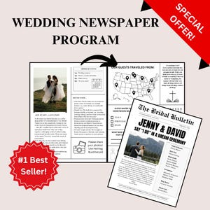 Newspaper Wedding Program Template, Editable Wedding Newspaper Program, Printable Wedding Infographic, Folded Wedding Day Program, Crossword