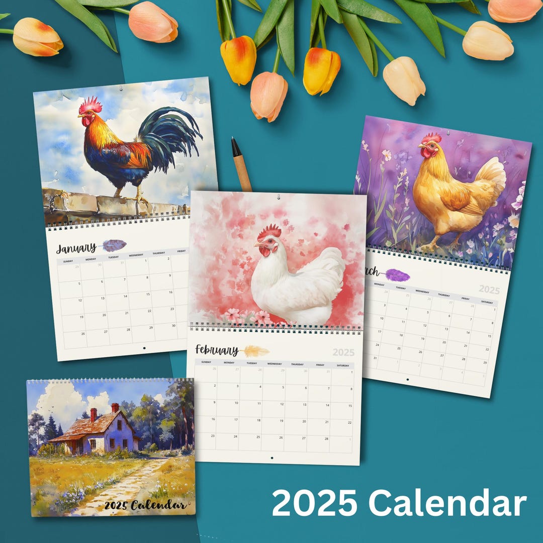 Chicken Art Wall Calendar 2025, Chicken Lovers Monthly Calendar ...