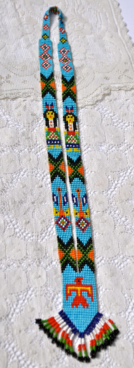 Vintage Native American Bead Necklace with Fringe Bright Etsy
