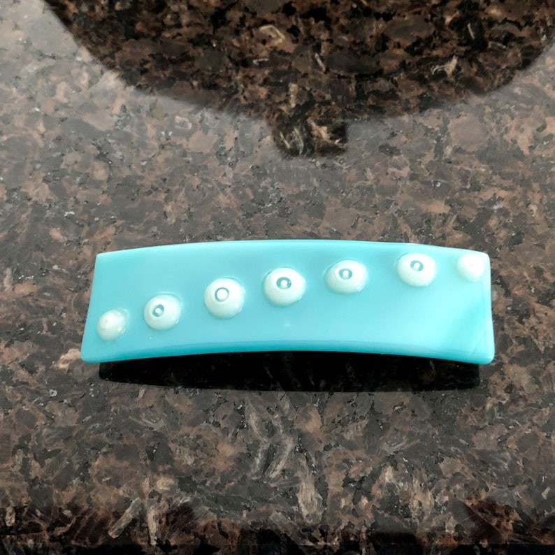 Blue /& White Diagonal Stripes Art Glass French Barrette Hair Clip