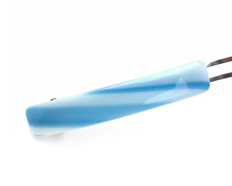 Blue /& White Diagonal Stripes Art Glass French Barrette Hair Clip