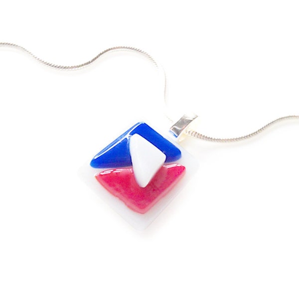 Red White and Blue Geometric Shapes Pendant Necklace RESERVED