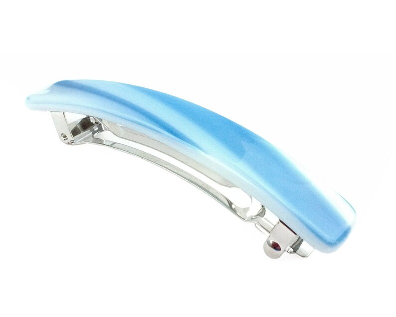 Blue /& White Diagonal Stripes Art Glass French Barrette Hair Clip