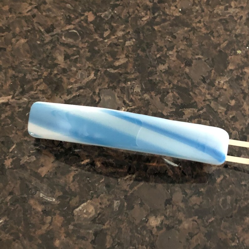 Blue /& White Diagonal Stripes Art Glass French Barrette Hair Clip