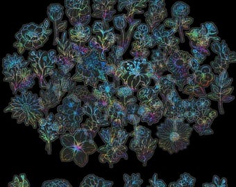 Holographic Flower Stickers: Iridescent Vinyl Decals for Laptop, Journal