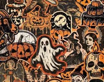 Vintage Halloween Sticker Pack: Retro Spooky Designs