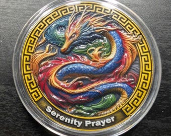 Dragon Serenity Prayer Sobriety Coin: AA NA Recovery Medallion