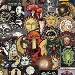 Occult Celestial Stickers: Gothic Witchy Decals for Laptop, Water Bottle