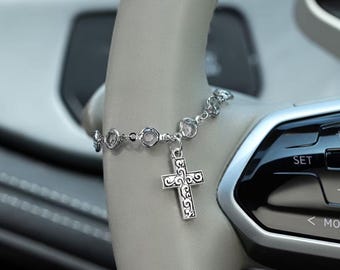 Cross Car Charm | Christian Rearview Mirror Charm | Faith Car Accessory | Cross Car Decor | Christian Gift for Women | Religious Car Charm