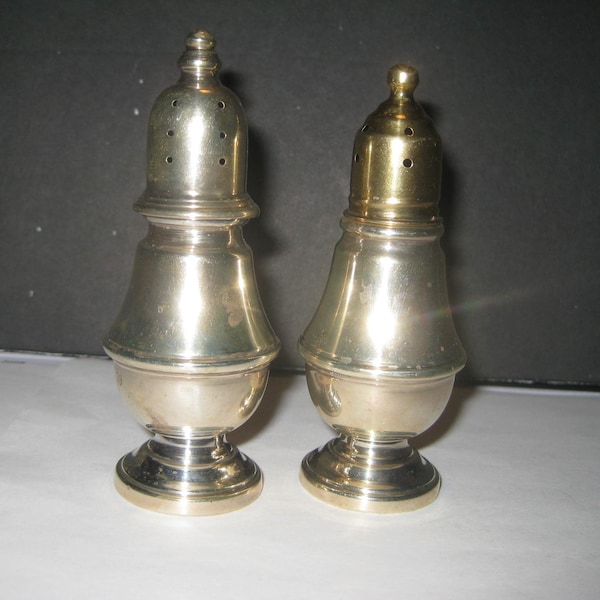 Pair Vintage Fisher Sterling Silver 4" Salt Pepper Shakers Glass Lined  #112623