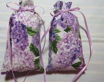 Lilacs 5&quot;X2&quot; Sachets-&#39;Fresh Cut Lilacs&#39; Fragrance-Purple Bunches of Lilacs on White-Cotton Botanical Hand Blended Sachet-136-0!