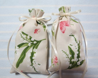 Lily of the Valley 5"X2" Sachet-'Lily of the Valley' Fragrance-Pink Butterflies/Flowers-Cotton Botanical Hand-Blended-Cindy's Loft-213-12