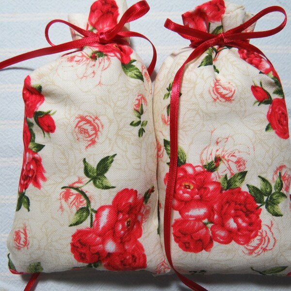 Red Roses 5"X2" Sachet-'Rose Garden' Fragrance-Red Roses on Ecru Sachet-Mother's Day Cotton Hand-Blended Botanical-Cindy's Loft-429-9Summer