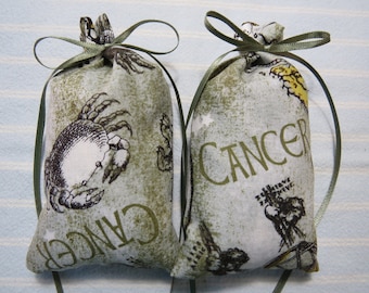 Cancer Zodiac 5"X2" Sachet-'Carnation' Fragrance-June 21 to July 23-Cotton Botanical Sachet-Cindy's Loft-129-2