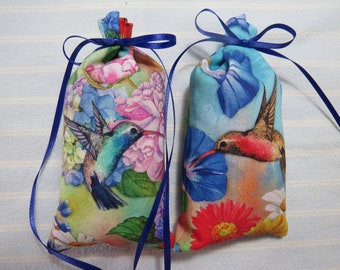 Hummingbirds 5"X2" Sachet-'Lily of the Valley' Fragrance-Morning Glories/Daisies-Hand Blended Cotton Botanical Sachet-196-12-Spring