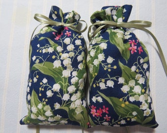 NEW-Lily of the Valley 5"X2" Sachet-'Lily of the Valley' Fragrance-Navy Blue-Cotton Botanical Hand-Blended-Cindy's Loft-010-12