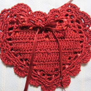 Dark Terra Cotta 4&quot;X4&quot; Heart Sachet-&#39;Driftwood&#39; Fragrance-Hand Crocheted Sachet-Botanical Hand-Blended-Cotton and Satin-Cindy&#39;s Loft-355-7!
