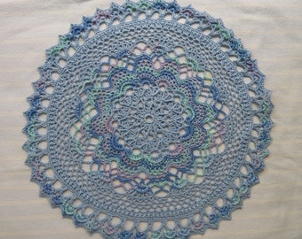 NEW-Blue 13.5 inch Doily-Textured Blue Variegated Kristoffersen Designed-Aunt Lydia Delft/Ocean Thread-Hand Crocheted Cotton-Cindy's Loft