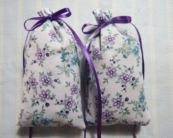 Tiny Lavender Flowers 4"X2" Sachet-'Magnolia Blush' Fragrance-Lavender/Aqua on White-Cotton Hand-Blended Botanical-Cindy's Loft-109-8 Spring