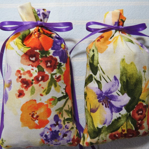 Floral Watercolor 5"X2" Sachet-'Lavender Sandalwood' Fragrance-Ivory Sachet-Cotton Botanical Hand-Blended Sachet-Cindy's Loft-377-13