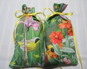 Yellow Finches 4"X2" Sachet-'Springtime Meadow' Fragrance-Finches and Flowers-Cotton Botanical Hand-Blended-Cindy's Loft-028-7summer