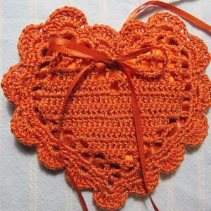 Light Copper 4&quot;X4&quot; Heart Sachet-&#39;Hemingway(*type)&#39; Fragrance-Hand Crocheted Sachet-Cotton and Satin Heart Sachet-Cindy&#39;s Loft-922-8!