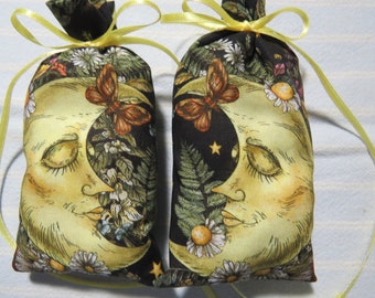 Moons and Flowers 5"X2" Sachet-'Solstice Soiree' Fragrance-Cotton Fabric Hand-Blended Botanical Sachet-Cindy's Loft-449-7