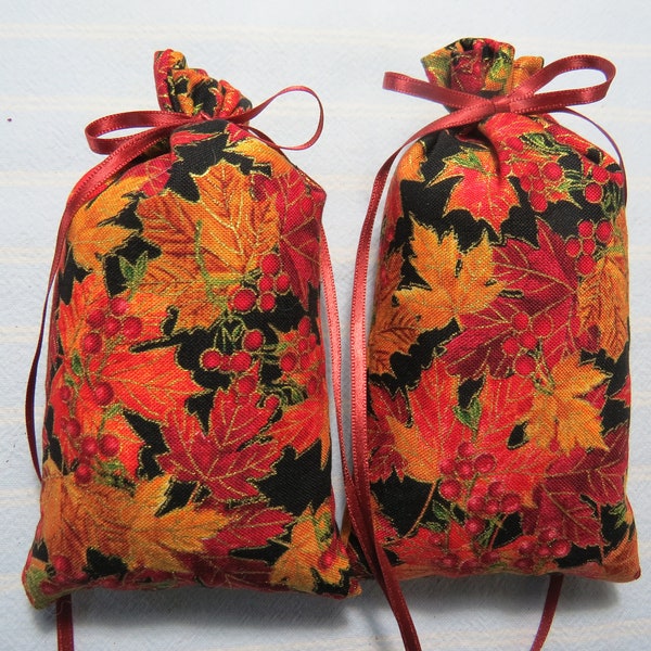 Autumn 5"X2" Sachet-'Autumn Mist' Fragrance-Metallic Bronze/Orange/Red Leaves and Berries Sachet-Botanical Sachet-Cindy's Loft-226-21