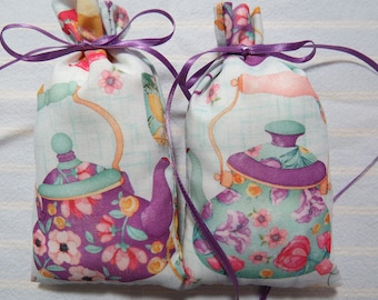 Teapot 5"X2" Sachet-'Chai Tea' Fragrance-Teapots and Teacups on Blue-Cotton Botanical Hand-Blended-Cindy's Loft-442-8