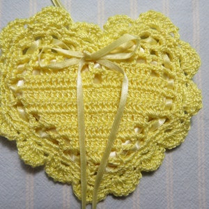 Hand Crocheted Heart Sachet: Aloha Vanilla Fragrance, Yellow Cotton & Satin