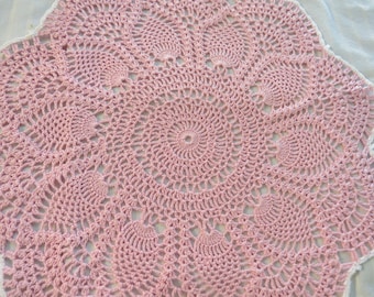 17 Inch Pink Doily-Published  by Cassandra Cae Crochet from 1951 Star Book-Hand Crocheted Pineapple Cotton Aunt Lydia Thread Table Decor