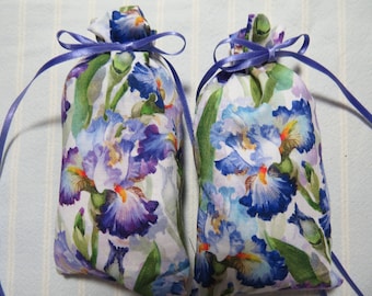 NEW-Iris 5"X2" Sachet-'Fresh Cut Lilacs' Fragrance-Purple and Blue Iris-Cotton Botanical Hand Blended Sachet-Cindy's Loft-200-1